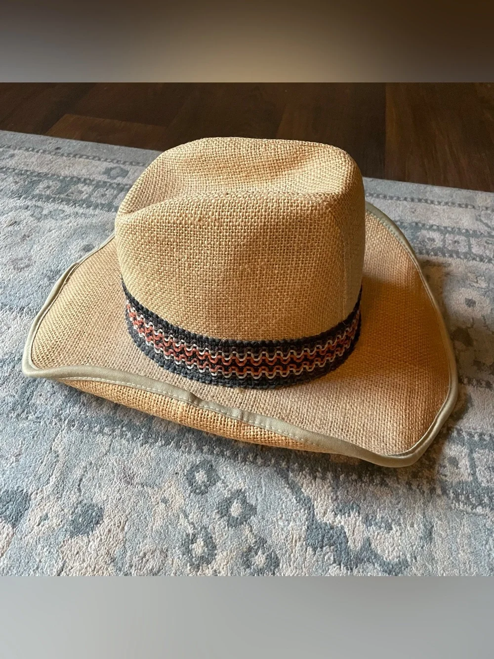 Vintage 70s Straw Cowboy Hat Cowgirl Braided Band Union Made Retro Tan Size M - Picture 4 of 7